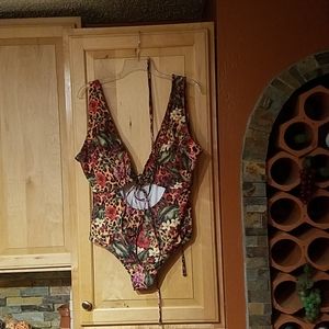 Shein Multicolor Floral Print One Piece Swimsuit